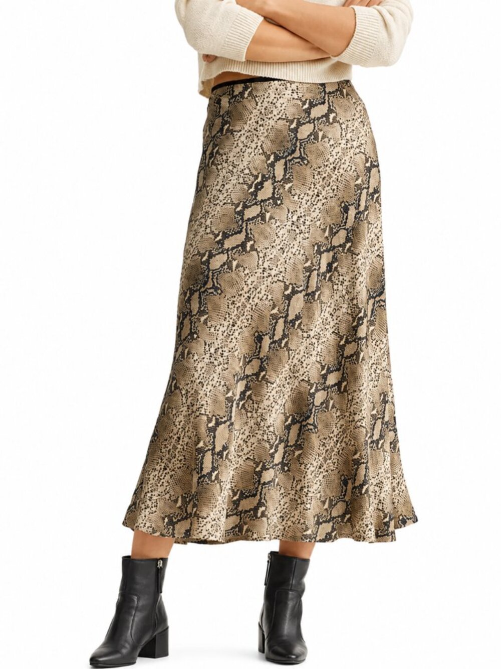 MNG Mango Snake Print Satin Slip Midi Skirt – Size M
